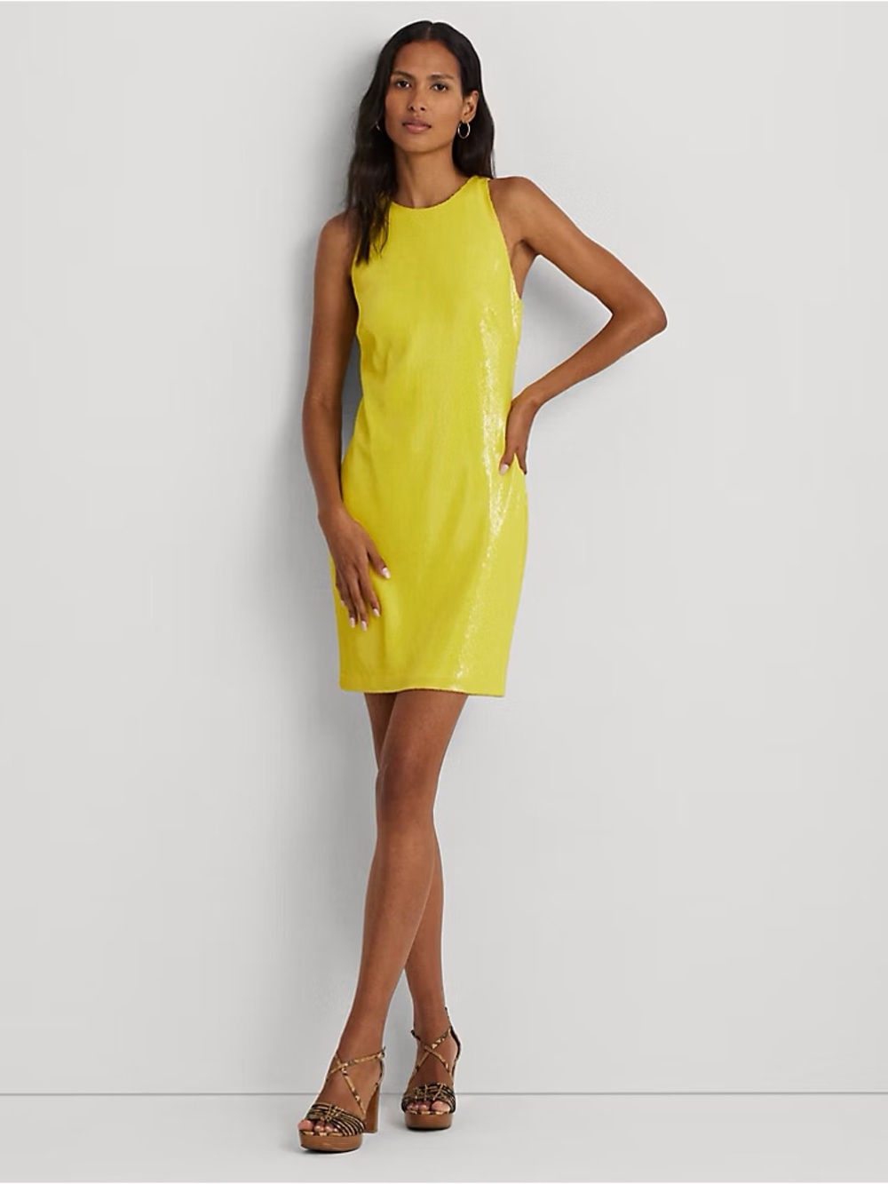 Lauren Ralph Lauren Yellow Sequin Sleeveless Mini Shift Dress